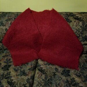 Vintage, soft, fuzzy, mohair, not itchy, thick, wide, long scarf, dark red, warm